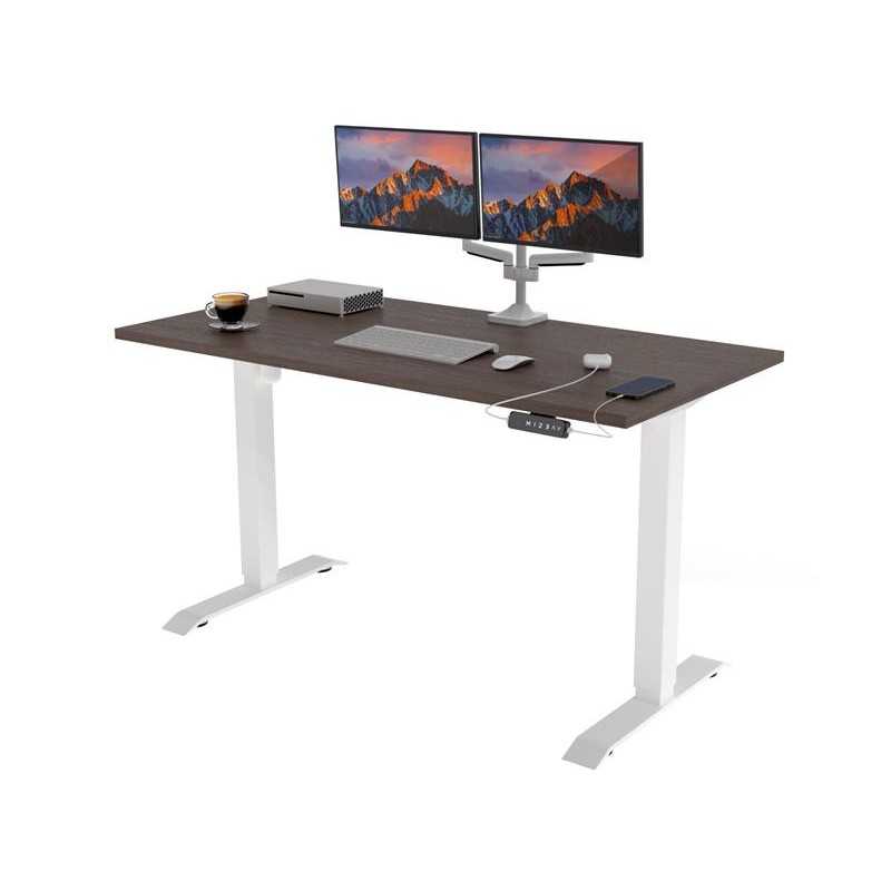 POKAR Bureau avec cadre électrique blanc et plateau Chêne Davos 140x60