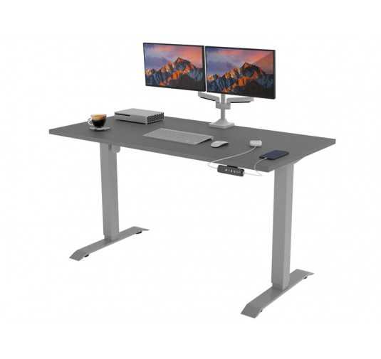 POKAR Bureau avec cadre électrique argenté et plateau Gris 120x60