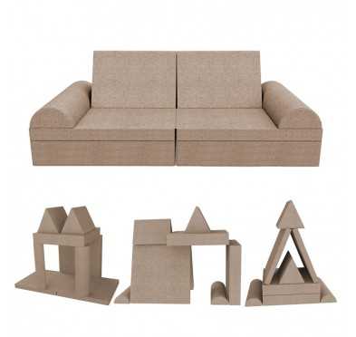 Canapé modulaire pour enfants, set de 6 avec demi-rouleau beige