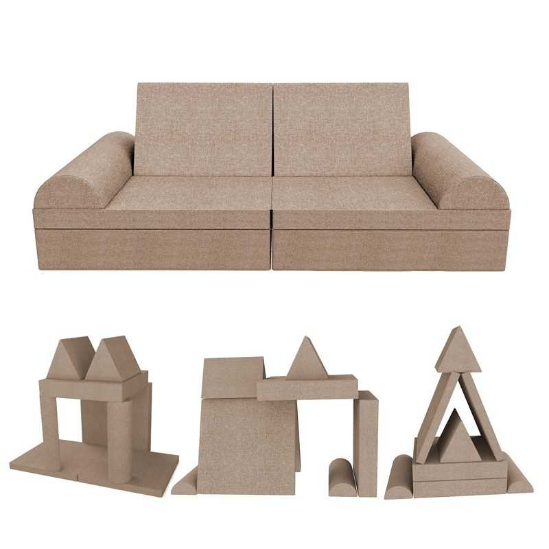 Canapé modulaire pour enfants, set de 6 avec demi-rouleau beige