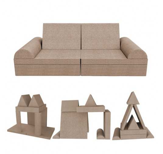 Canapé modulaire pour enfants, set de 6 avec demi-rouleau beige