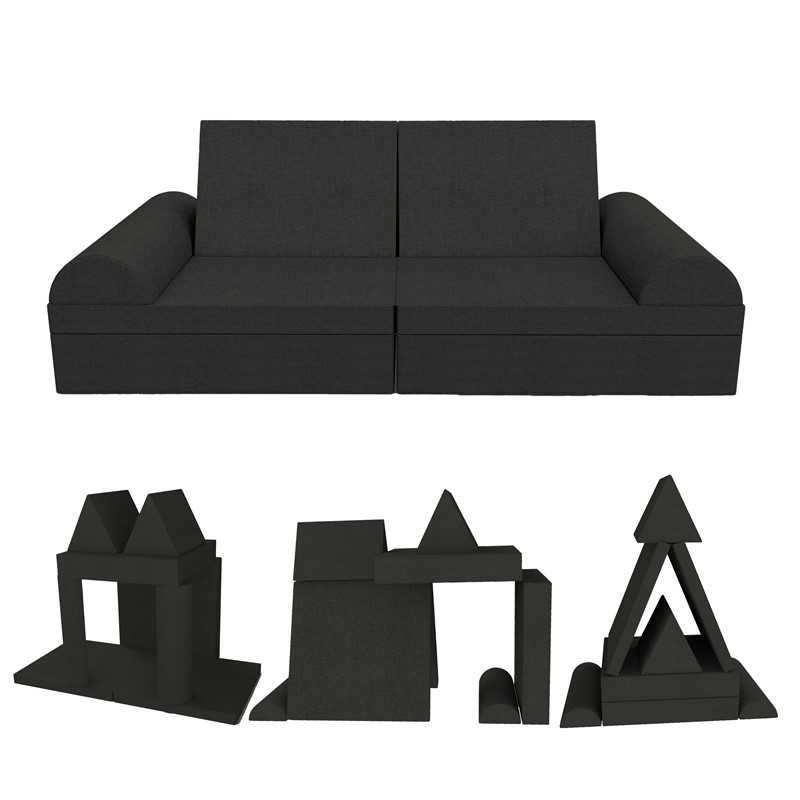 Canapé modulaire pour enfants, set de 6 avec demi-rouleau noir