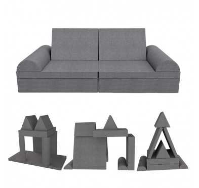 Canapé modulaire pour enfants, set de 6 avec demi-rouleau gris