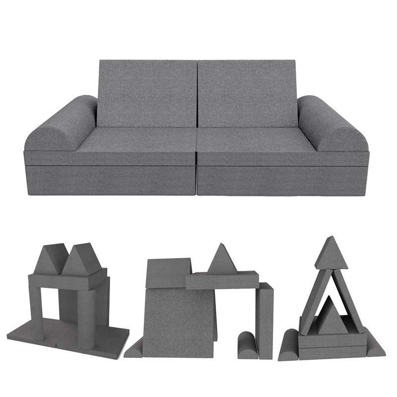 Canapé modulaire pour enfants, set de 6 avec demi-rouleau gris