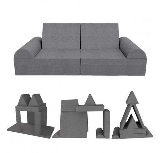 Canapé modulaire pour enfants, set de 6 avec demi-rouleau gris