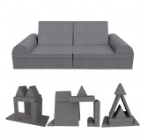 Canapé modulaire pour enfants, set de 6 avec demi-rouleau gris