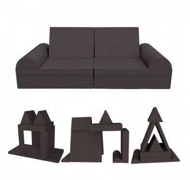 Canapé modulaire pour enfants, set de 6 avec demi-rouleau anthracite