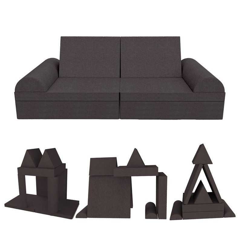 Canapé modulaire pour enfants, set de 6 avec demi-rouleau anthracite