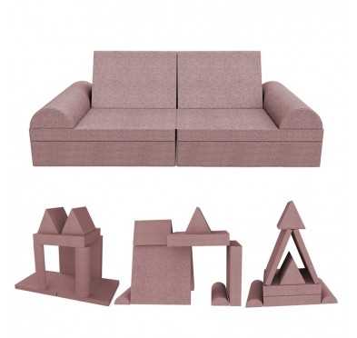 Canapé modulaire pour enfants, set de 6 avec demi-rouleau rose