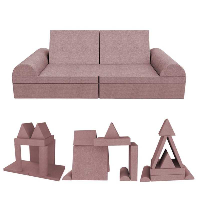 Canapé modulaire pour enfants, set de 6 avec demi-rouleau rose