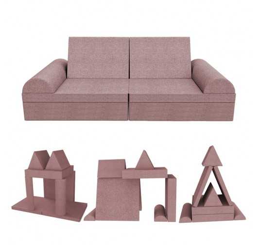 Canapé modulaire pour enfants, set de 6 avec demi-rouleau rose