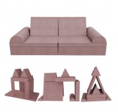 Canapé modulaire pour enfants, set de 6 avec demi-rouleau rose