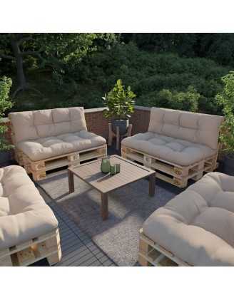 Set de 2 Coussins Matelassés pour Palettes 120x80 + 120x40 Beige