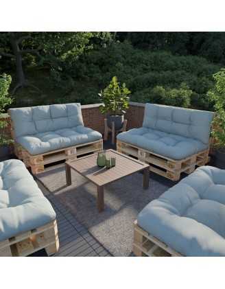 Set de 2 Coussins Matelassés pour Palettes 120x80 + 120x40 Bleu