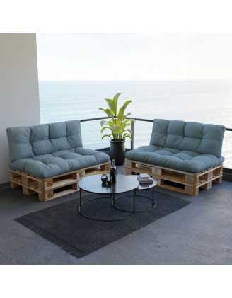 Set de 2 Coussins Matelassés pour Palettes 120x80 + 120x40 Bleu