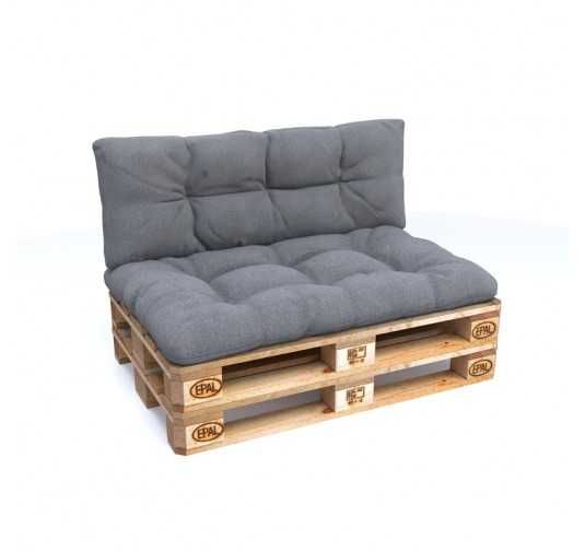 Set de 2 Coussins Matelassés pour Palettes 120x80 + 120x40 Gris