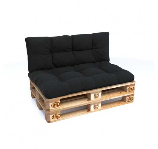 Set de 2 Coussins Matelassés pour Palettes 120x80 + 120x40 Noir