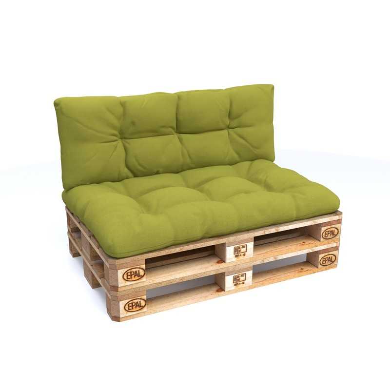 Set de 2 Coussins pour Palette 120x80 + 120x40, Matelassé, Vert Lime