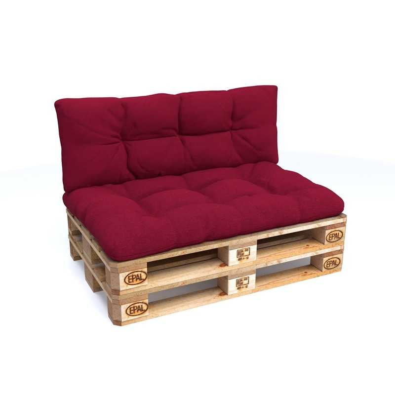 Set de 2 Coussins pour Palette 120x80 + 120x40, Matelassé, Bordeaux