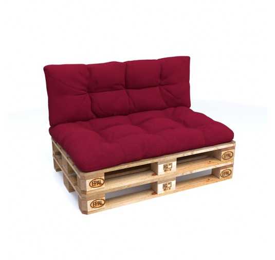 Set de 2 Coussins pour Palette 120x80 + 120x40, Matelassé, Bordeaux