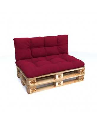 Set de 2 Coussins pour Palette 120x80 + 120x40, Matelassé, Bordeaux