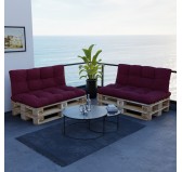 Set de 2 Coussins pour Palette 120x80 + 120x40, Matelassé, Bordeaux