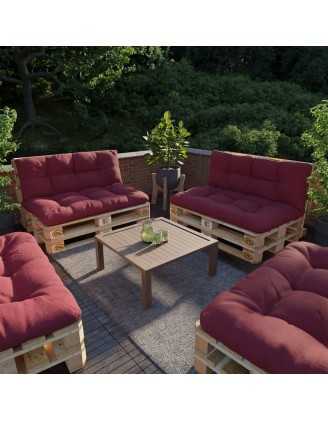 Set de 2 Coussins pour Palette 120x80 + 120x40, Matelassé, Bordeaux