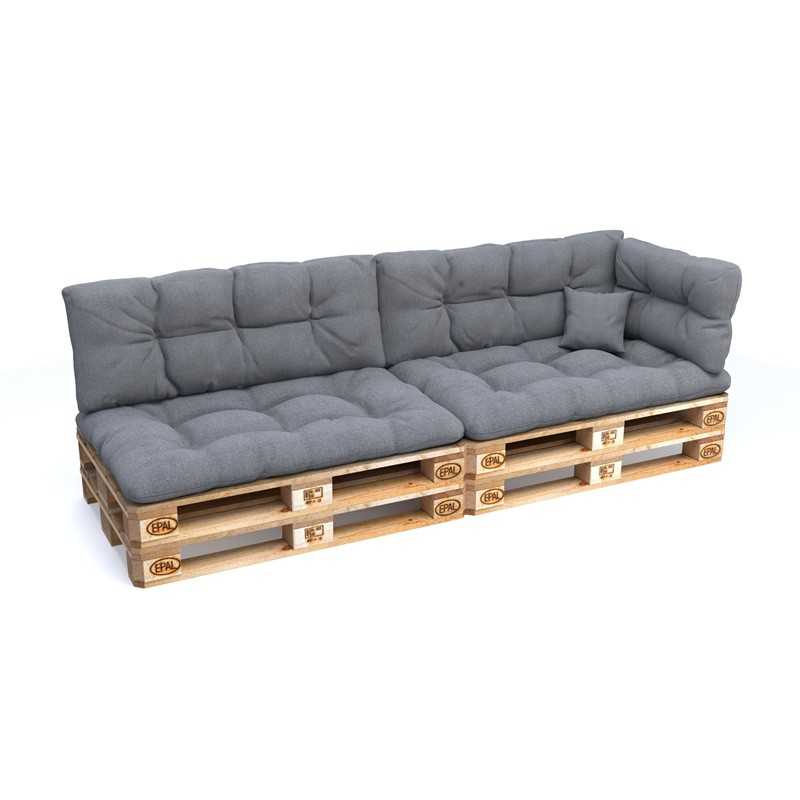 Set de 6 Coussins Matelassés pour Palettes 120x80 + 120x40 Gris