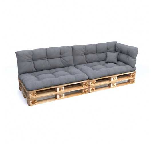 Set de 6 Coussins Matelassés pour Palettes 120x80 + 120x40 Gris