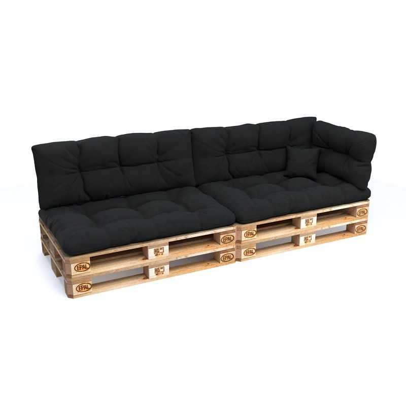 Set de 6 Coussins Matelassés pour Palettes 120x80 + 120x40 Noir