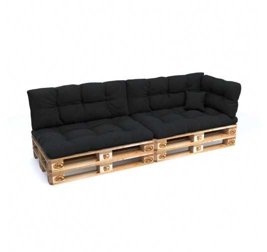 Set de 6 Coussins Matelassés pour Palettes 120x80 + 120x40 Noir