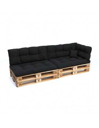 Set de 6 Coussins Matelassés pour Palettes 120x80 + 120x40 Noir