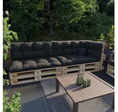 Set de 6 Coussins Matelassés pour Palettes 120x80 + 120x40 Noir