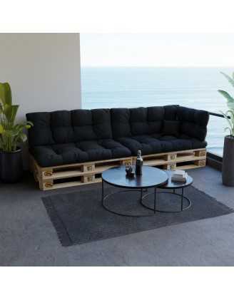 Set de 6 Coussins Matelassés pour Palettes 120x80 + 120x40 Noir