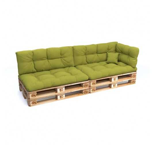 Set de 6 Coussins pour Palette, 2x 120x80 + 2x 120x40 + 60x40 + 40x40, Matelassé, Vert Lime