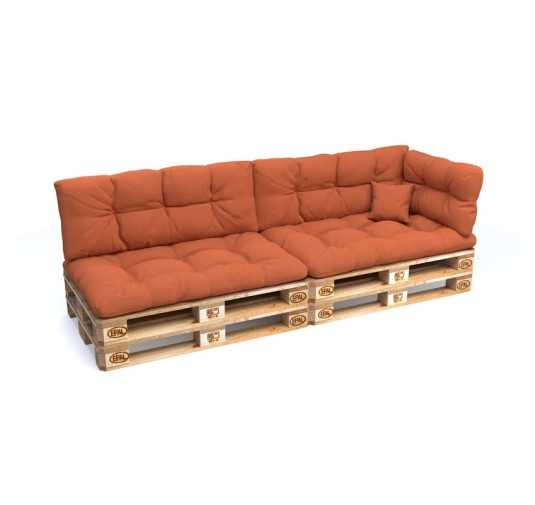 Set de 6 Coussins pour Palette, 2x 120x80 + 2x 120x40 + 60x40 + 40x40, Matelassé, Orange
