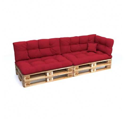 Set de 6 Coussins pour Palette, 2x 120x80 + 2x 120x40 + 60x40 + 40x40, Matelassé, Rouge
