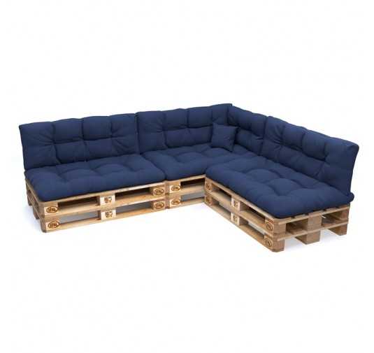Set de 8 Coussins Matelassés pour Palettes 120x80 + 120x40 Bleu Foncé