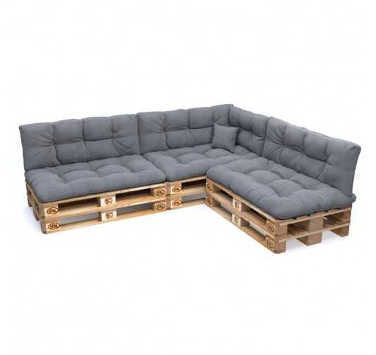 Set de 8 Coussins Matelassés pour Palettes 120x80 + 120x40 Gris