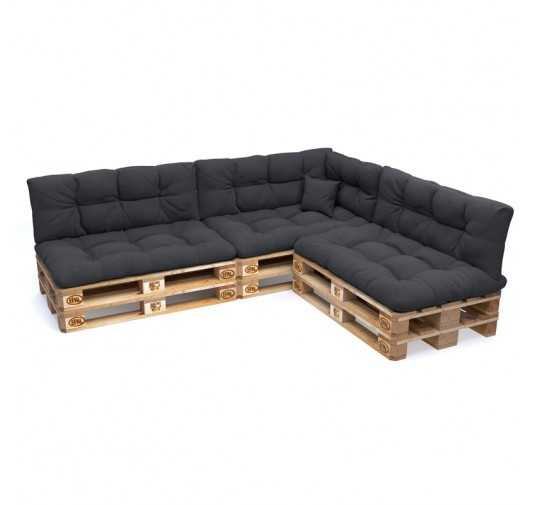 Set de 8 Coussins Matelassés pour Palettes 120x80 + 120x40 Anthracite