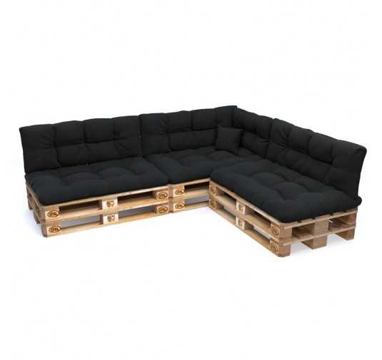 Set de 8 Coussins Matelassés pour Palettes 120x80 + 120x40 Noir
