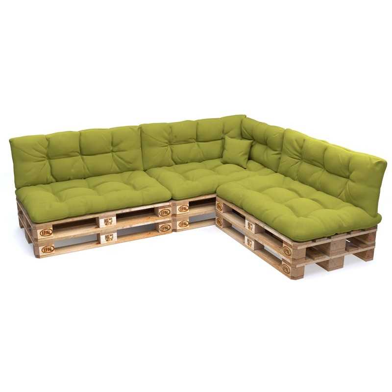 Set de 8 Coussins pour Palette, 3x 120x80 + 3x 120x40 + 60x40 + 40x40, Matelassé, Vert Lime