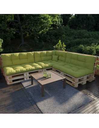 Set de 8 Coussins pour Palette, 3x 120x80 + 3x 120x40 + 60x40 + 40x40, Matelassé, Vert Lime