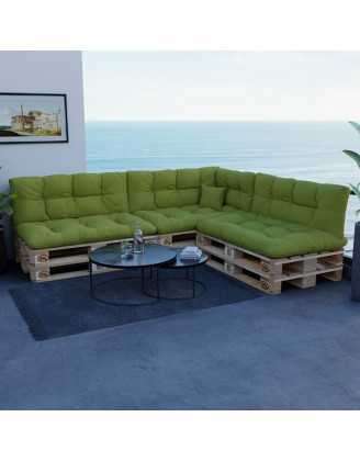Set de 8 Coussins pour Palette, 3x 120x80 + 3x 120x40 + 60x40 + 40x40, Matelassé, Vert Lime