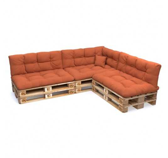 Set de 8 Coussins pour Palette, 3x 120x80 + 3x 120x40 + 60x40 + 40x40, Matelassé, Orange