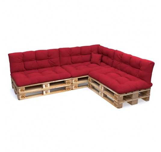 Set de 8 Coussins pour Palette, 3x 120x80 + 3x 120x40 + 60x40 + 40x40, Matelassé, Rouge