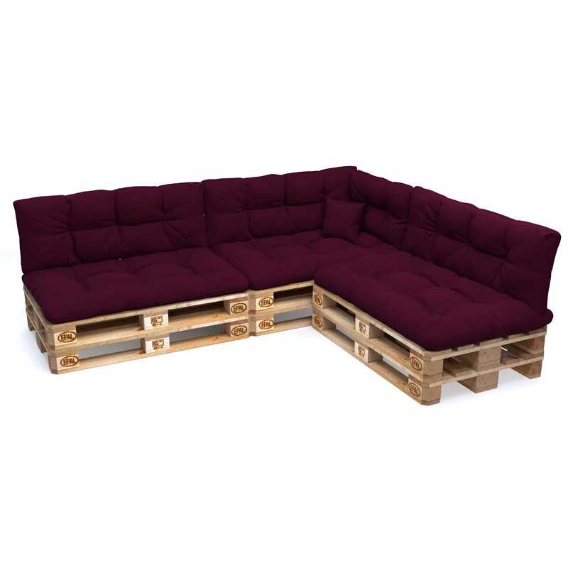 Set de 8 Coussins pour Palette, 3x 120x80 + 3x 120x40 + 60x40 + 40x40, Matelassé, Violet