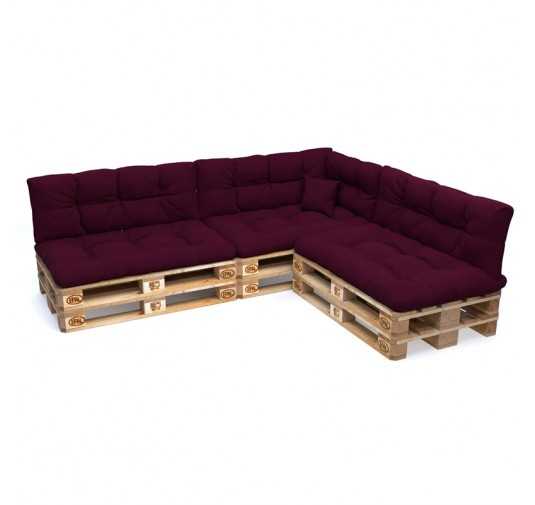 Set de 8 Coussins pour Palette, 3x 120x80 + 3x 120x40 + 60x40 + 40x40, Matelassé, Violet