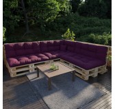 Set de 8 Coussins pour Palette, 3x 120x80 + 3x 120x40 + 60x40 + 40x40, Matelassé, Violet
