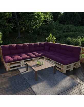 Set de 8 Coussins pour Palette, 3x 120x80 + 3x 120x40 + 60x40 + 40x40, Matelassé, Violet